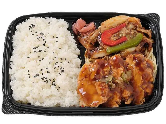 Crispy Chicken with Scallion Sauce & Twice-Cooked Pork Bento
