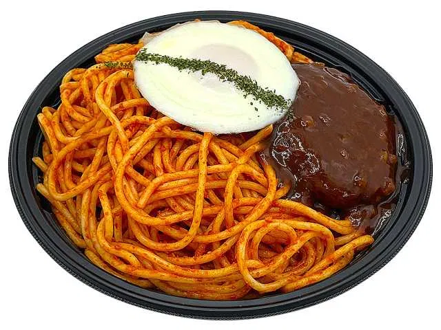 Hearty Garlic-Tomato Pasta & Hamburg Steak