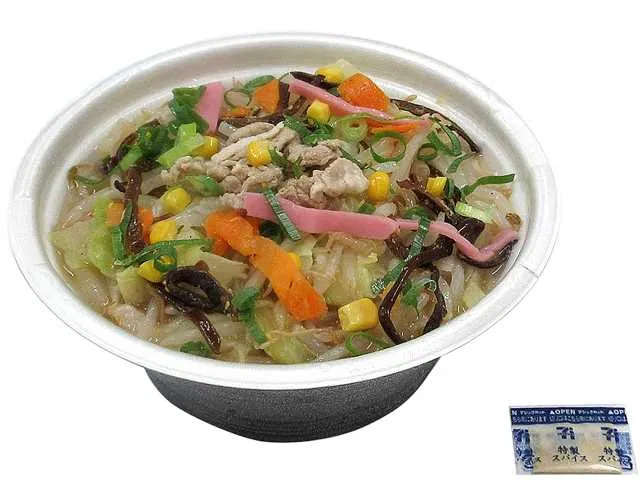 Champon with a rich, savory broth and colorful vegetables