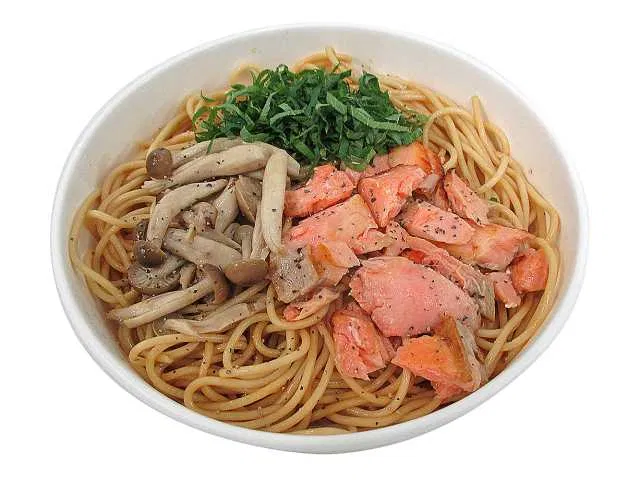 Charred Soy Sauce Pasta with Silver Salmon and Mushrooms