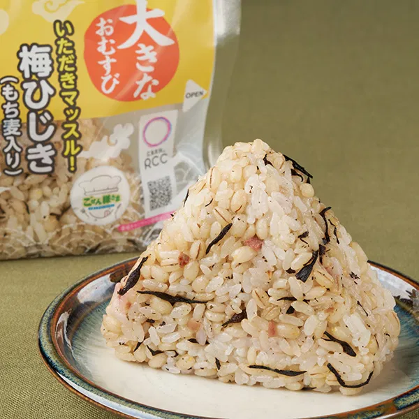 Chugoku Region × RCC Radio Collab: Itadaki Muscle! Giant Onigiri with Ume Hijiki (Moji-mugi Rice Included)