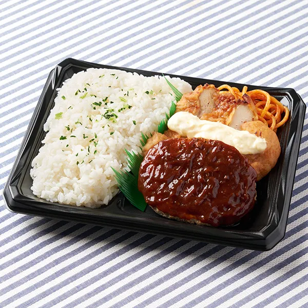 [Tokai] 280g Rice! Demi-Glace Hamburger & Karaage Bento
