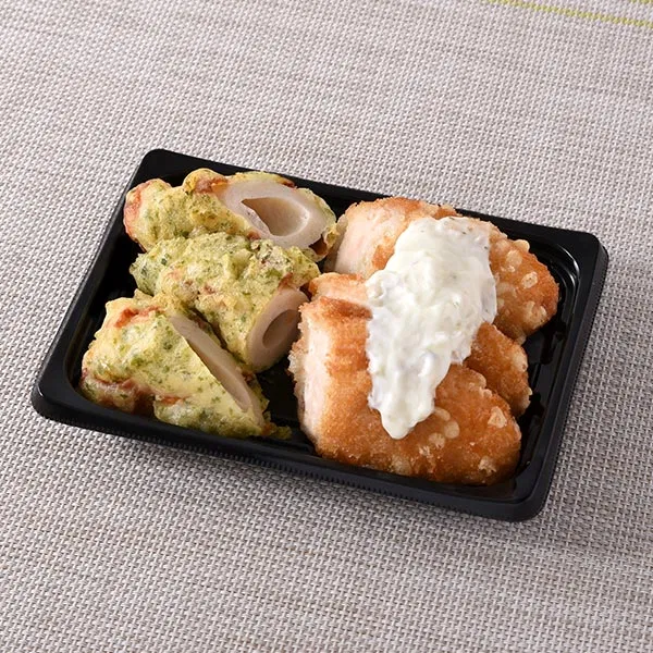 Fried chicken tenders with tartar sauce and isobe-age chikuwa