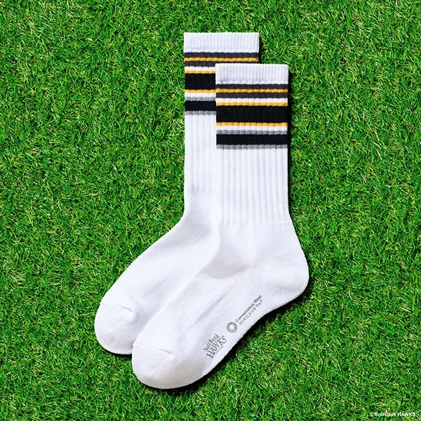 [Kyushu] Line Socks White & Yellow